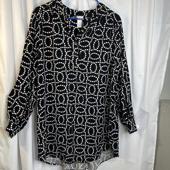 H&M top dress tunic women's small but oversize black white button up look - Picture 14 of 16